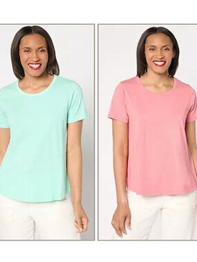 LOGO by Lori Goldstein  2 pc Tees  Crew Neck Antique Wash Pink Green XL A650460